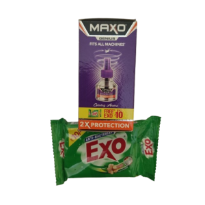 Maxo Mosquito Liquid - 45ml
Free Exo 10rs Soap